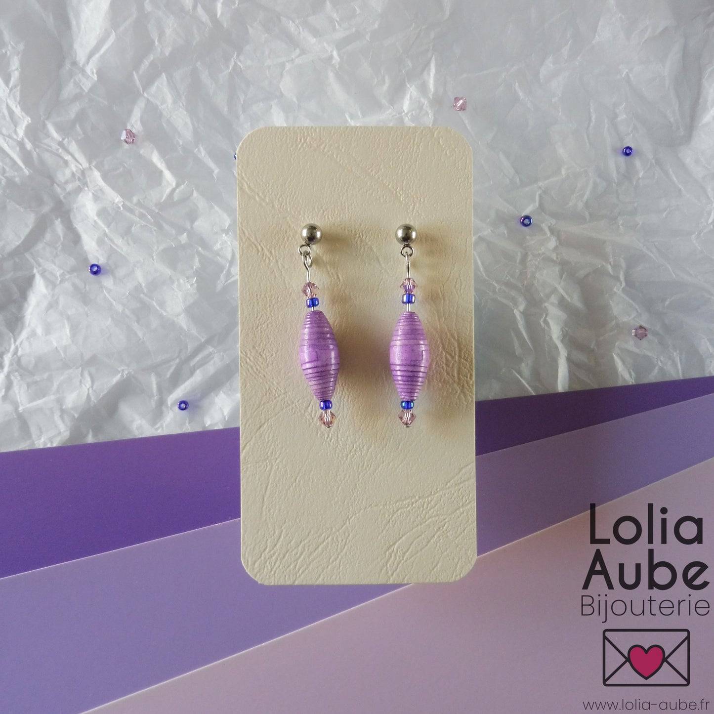 Boucles d'oreilles - Grande perle en papier violette