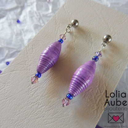 Boucles d'oreilles - Grande perle en papier violette